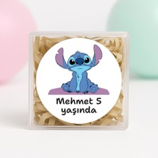 Kişiye Özel Stitch Temalı Doğum Günü Temalı Baskılı Yapışkanlı Etiket 4 cm Yuvarlak 24 Adet
