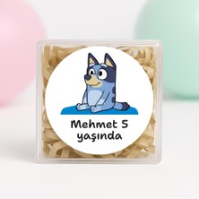Kişiye Özel Bluey Temalı Doğum Günü Temalı Baskılı Yapışkanlı Etiket 4 cm Yuvarlak 24 Adet