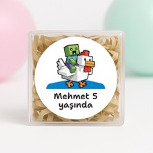 Kişiye Özel Minecraft Temalı Doğum Günü Temalı Baskılı Yapışkanlı Etiket 4 cm Yuvarlak 24 Adet