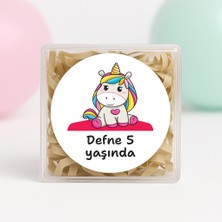 Kişiye Özel Unicorn Temalı Doğum Günü Temalı Baskılı Yapışkanlı Etiket 4 cm Yuvarlak 24 Adet