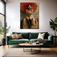 Kanvas Tablo Ev Ofis Duvar Tablosu Kırmızı Şemsiyeli Kız Yeni Ev Hediyesi Kanvas Ev Dekoru