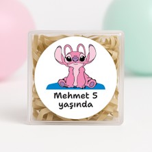 Kişiye Özel Stitch&angel Temalı Doğum Günü Temalı Baskılı Yapışkanlı Etiket 4 cm Yuvarlak 24 Adet