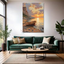 Kanvas Tablo Ev Ofis Duvar Tablosu Gün Batımı ve Kayık Yeni Ev Hediyesi Kanvas Ev Dekoru