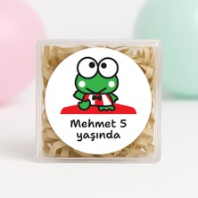 Kişiye Özel Keroppi Temalı Doğum Günü Temalı Baskılı Yapışkanlı Etiket 4 cm Yuvarlak 24 Adet