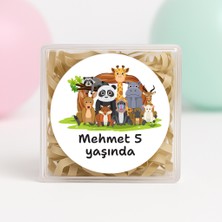 Kişiye Özel Sevimli Hayvanlar Temalı Doğum Günü Temalı Yapışkanlı Etiket 4 cm Yuvarlak 24 Adet