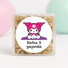 Kişiye Özel Kuromi Temalı Doğum Günü Temalı Baskılı Yapışkanlı Etiket 4 cm Yuvarlak 24 Adet