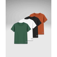 4 Renk Basic Tişört Seti Unisex - Siyah Beyaz Yeşil Kiremit - %100 Pamuk