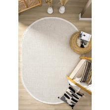 Oval Beyaz Bej Halı Modern Oturma Odası Salon Mutfak Koridor Antre Balkon Çocuk Odası Halısı 006