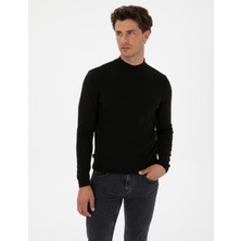 Pierre Cardin Erkek Siyah Slim Fit Yarım Balıkçı Yaka Triko Kazak 50318128-VR046