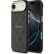 Guess iPhone 17 Air Kılıf Guess Lisanslı M-Safe Şarjlı Gold Kamera Çerçeveli Pu Deri Yazı Logolu Siyah