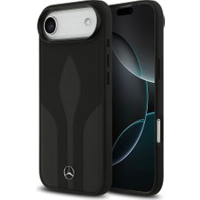 Mercedes-Benz iPhone 17 Air Uyumlu Kılıf Mercedes Benz Lisanslı M-Safe Şarjlı Dokulu Desenli Deri Kapak Siyah