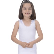 %100 Pamuk Ribana Kız Dantelli Geniş Askı Atlet 6370 (6 Adet)