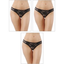 3'lü Paket Kadın Pamuklu Ön Kısmı Dantelli Slip Külot