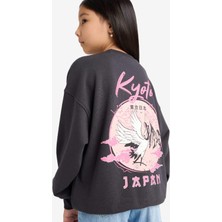 DeFacto Oversize Geniş Kalıp Bisiklet Yaka Sırt Baskılı Sweatshirt Kız Çocuk E6756A825AU