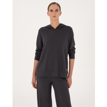 Pierre Cardin Kadın Antrasit Oversize Modal Karışımlı Kapüşonlu Sweatshirt 50314972-VR006