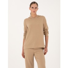 Pierre Cardin Kadın Bej Oversize Modal Karışımlı Kapüşonlu Sweatshirt 50314972-VR011