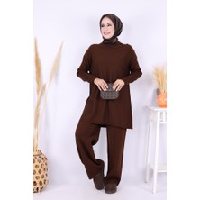Triko Tunik Pantolon Takım 17035 Kahverengi