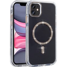 iPhone 11 Kılıf Taşlı Tasarım M-Safe Şarj Özellikli Zore Koment Silikon Kapak - Gold