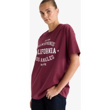 DeFacto Oversize Geniş Kalıp Bisiklet Yaka Baskılı Kısa Kollu Tişört G1881AX25AU