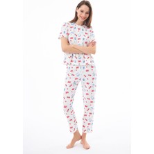Cottonhill Premium Kadın Pijama Takımı Meyve Desenli Yumuşak Dokulu Kısa Kollu Bisiklet Yaka