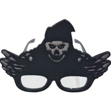 Halloween Kanatlı Kuru Kafa Keçe Parti Gözlüğü Siyah Gümüş Renk 1 Adet