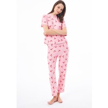 Premium Kadın Pijama Takımı Kiraz Desenli Yumuşak Dokulu Kısa Kollu Bisiklet Yaka
