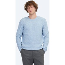 Mavi Bisiklet Yaka Jakarlı Yün Karışımlı Triko Kazak