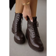 Pablo Hakiki Deri Bağcıklı Kadın Bot - Kahverengi