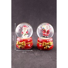 2 Adet Yeni Yıl Noel Baba Temalı Kurdele Detaylı Mini Boy Işıklı Kar Küresi 6,5 cm B