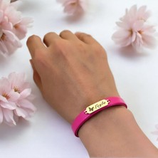 14 Ayar Altın Plakalı Leyla Ismine Özel Doğal Pembe Derili Kelebek Figürlü Hediye BILEKLIK-651ISIM