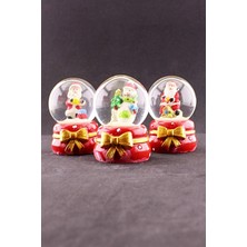 3 Adet Yeni Yıl Noel Baba Temalı Kurdele Detaylı Mini Boy Işıklı Kar Küresi 6,5 cm B
