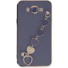 Samsung Galaxy J7 Elegant Charm Case (Kalpli Zincirli Kılıf) Elegant Silicone Cover - Gri