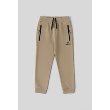 Koyu Bej Fermuarlı Standart Fit Ince Erkek Çocuk Eşofman Alt - 64042