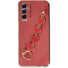 Samsung Galaxy A14 4g Elegant Charm Case (Kalpli Zincirli Kılıf) Elegant Silicone Cover - Kırmızı