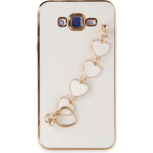 Samsung Galaxy J7 Elegant Charm Case (Kalpli Zincirli Kılıf) Elegant Silicone Cover - Beyaz