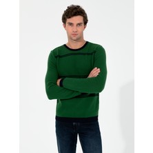 Cacharel Erkek Haki Slim Fit Bisiklet Yaka Triko Kazak 50258829-VR027