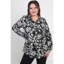 Kadın Kol Katlamalı Çiçekli Büyük Beden Gömlek