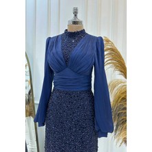 Pul Payet Balon Kollu Tesettür Abiye