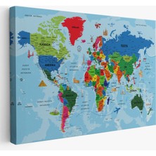  Türkçe Dünya Haritası Kanvas Tablo Son Derece Detaylı ve DEKORATIF-2036