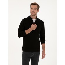 Cacharel Erkek Siyah Regular Fit %100 Pamuk Yarım Fermuarlı Sweatshirt 50318959-VR046