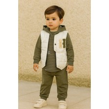 Erkek  Bebek Çocuk Kapüşonlu Eşofman Takımı + Şişme Yelek 3’lü Kombin 25322Y