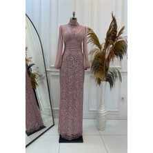 Pul Payet Balon Kollu Tesettür Abiye