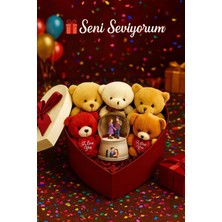 Seni Seviyorum Hediye Kutusu sevgiliye Özel Romantik Kalpli Kutuda Ayıcık ve Kar Küresi hediye Seti