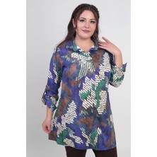 Kadın Batik Desenli Büyük Beden Krep Saten Uzun Gömlek