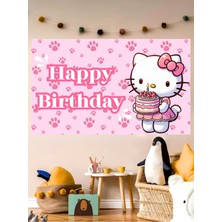 Taçlı Kedi Temalı Doğum Günü Afişi Arka Fonu 60X100 Vinil Branda Pankart Doğum Günü Parti Seti Süsü