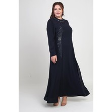 Kadın Taş-Boncuk Baskılı Büyük Beden Tesettür Uzun Elbise