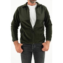 Souris Erkek Haki Slim Fit Anti-Pilling Tüylenme Yapmayan Tam Fermuar Softshell Garnili Polar Sweatshirt