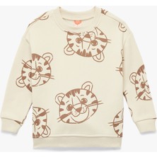 Kaplan Baskılı Uzun Kollu Bisiklet Yaka Şardonlu Sweatshirt