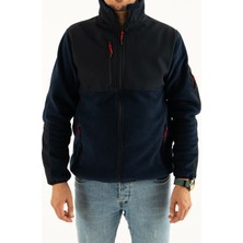 Souris Erkek Lacivert Slim Fit Anti-Pilling Tüylenme Yapmayan Tam Fermuar Softshell Garnili Polar Sweatshirt