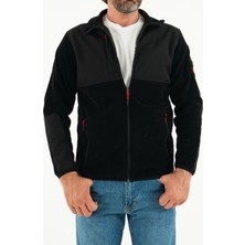 Souris Erkek Siyah Slim Fit Anti-Pilling Tüylenme Yapmayan Tam Fermuar Softshell Garnili Polar Sweatshirt